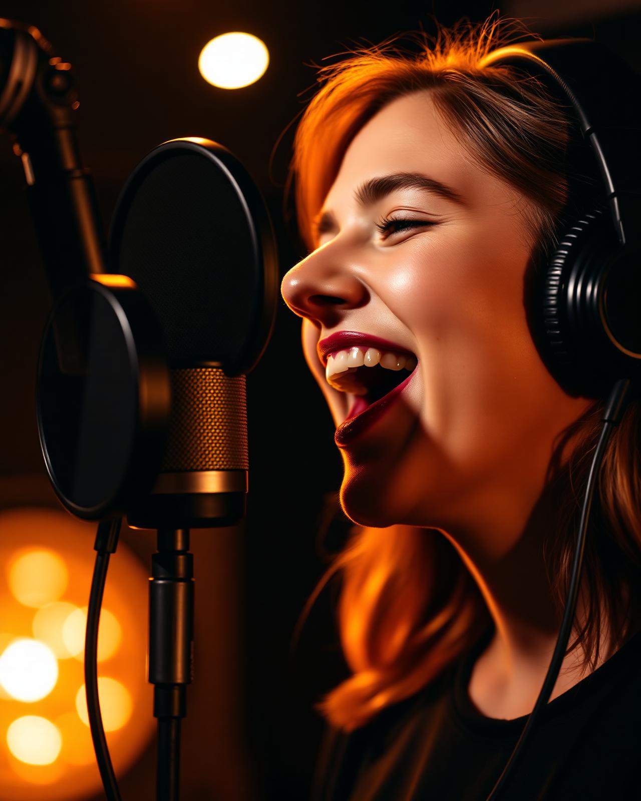 Artiest zingt in de studio